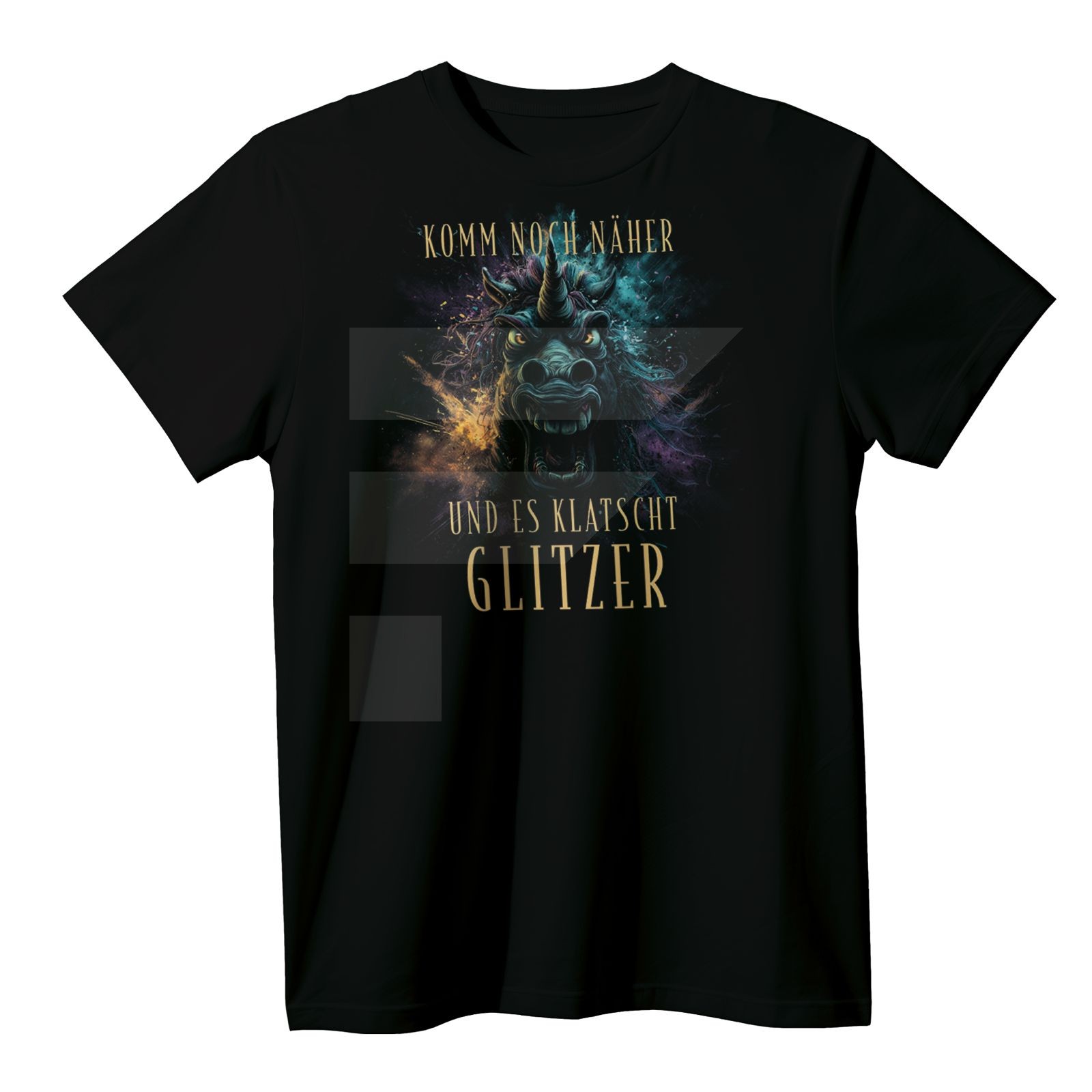 T-Shirt-Gestaltungsvorschau: Komm noch näher – und es klatscht Glitzer