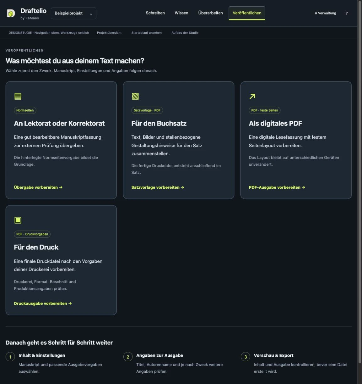 Neue Veröffentlichungseinstiege für vier Ausgabezwecke